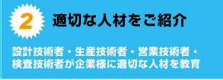 2.適切な人材をご紹介。設計技術者・生産技術者・営業技術者・検査技術者が企業様に適切な人材を教育。